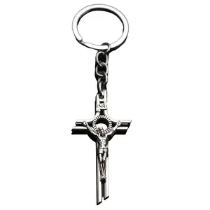 Jesus on the Cross INRI Design Silver Color Keychain Charm Pendant Key Ring Gift