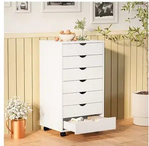 7-Drawer Portable Storage Cabinet on Wheels for Office, Bedroom & Home Organization, White
