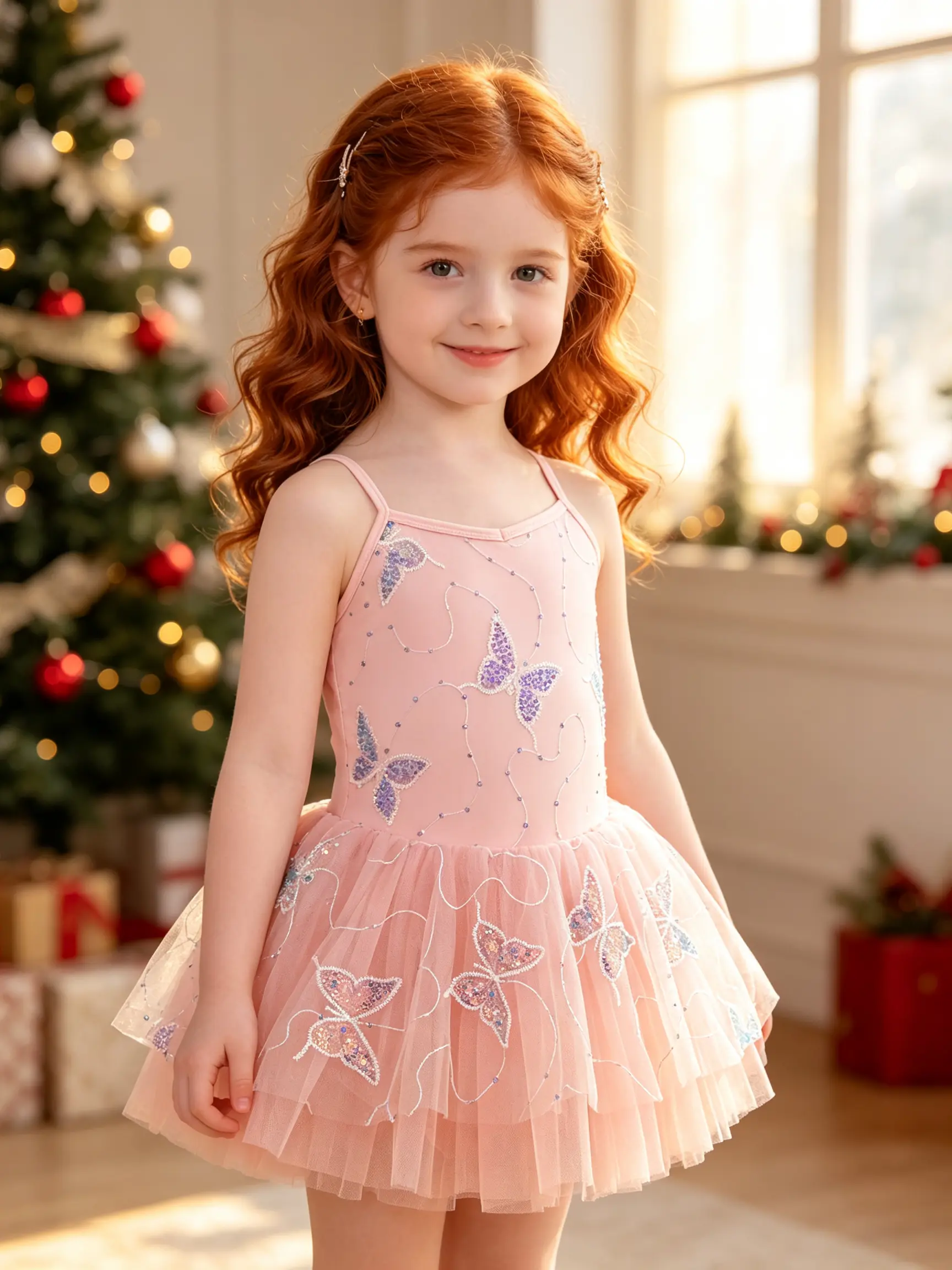 Little Girls Spaghetti Strap Sequin Butterfly Ballet Leotard Princess Tutu Dress, Pink Layered Tulle Ballerina Outfit for Dance Class Christmas & Birthday Dress Up