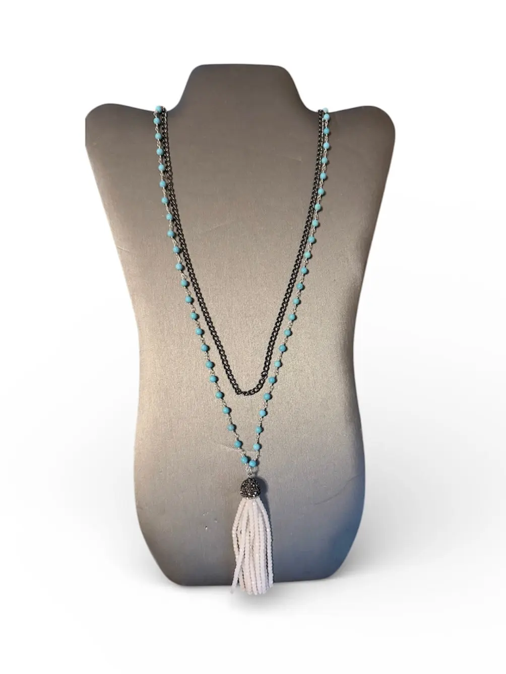 Double Layer Turquoise Tassel Necklace