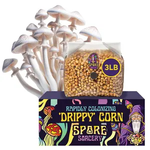Spore Sorcery | Drippy Corn Grain Spawn | Sterilized Popcorn For Growing Mushrooms | Mushroom Grain Spawn | Mycology Supplies | Sterilized Grain Bag with Injection Port
