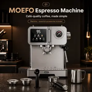 [MOEFO] 20 Bar Semi-Automatic Espresso Machine with Milk Frother Steam Wand, PID Temp Control & Pressure Gauge, 1500W Fast Heating Coffee Maker, 1.6L Removable Water Tank for Latte, Cappuccino & Home Barista
