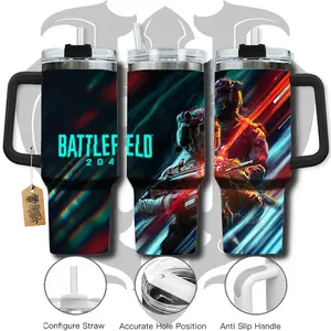HardTimesMerch - Battlefield 2042 #1 40oz Handle Tumbler Stainless Steel Travel Mug, Game Inspired Vacuum Insulated Cup, Large Iced Coffee Tumbler, Manga Fighter Drinkware, Gamer Gift for Him Her