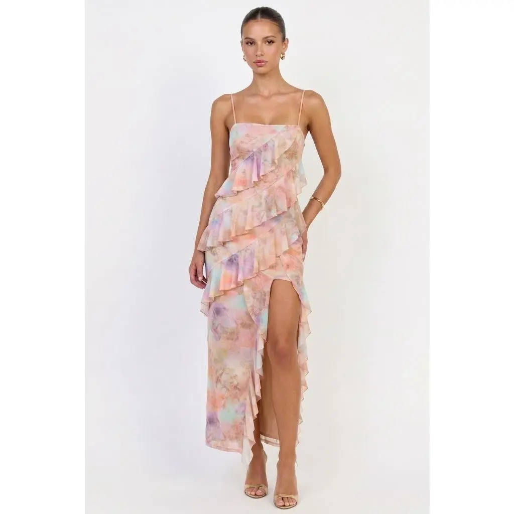 Cherub Party Mesh Ruffle Maxi Dress