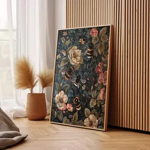 Bumble Bee William Morris Wall Art Print, Vintage Farmhouse Gift For Her in Cottagecore Dark Academia Decor, Mid Century Botanical, No Frame
