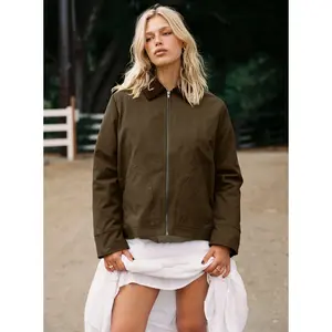 Livya Contrast Collar Utility Jacket Khaki
