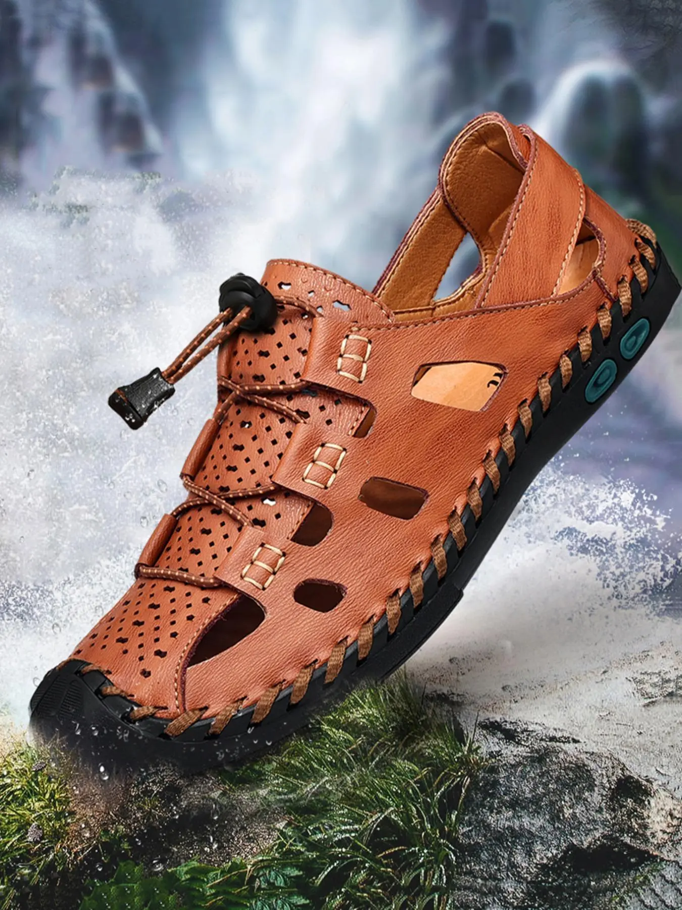 Men's Casual Lace Up Sandals, Adjustable Summer Sandals, Lightweight Breathable Comfortable Sports Sandals for Beach, Outdoor, Hiking, Fashion Shoes for Men