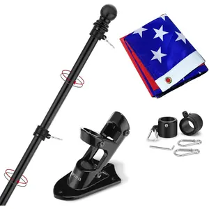 Flag Pole for House with 3x5  Flag, 6 FT Wall Mount Flag Pole with Bracket for Home Porch,Outdoor Deco.Residential or Commerical Tangle Free Flag Pole Kit (Black)