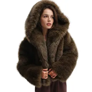 Yimoon Women's Faux Fur Coat with Hood Warm Cropped Fluffy Fur Jacket Long Sleeve Open Front Winter Jackets