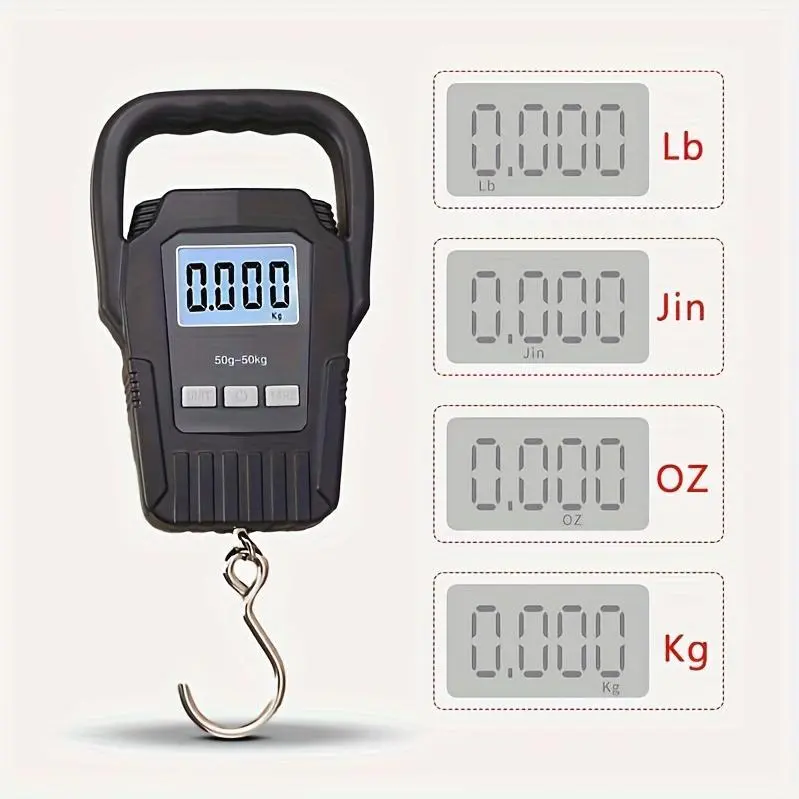 1pc Digital Hanging Hand-held Scale - 110lbs/50kg Fishing Equipment Luggage Scale with Upgraded Large Handle, Backlit LCD Display, Black, Men's Fishing Gift
