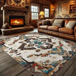 Aztec Rugs for Living Room Rug, Native American Rug for Living Room, Tribal Geometric Washable Rugs for Bedroom, Boho Southwestern Area Rug, Western Ethnic Carpet, Aztec Gifts