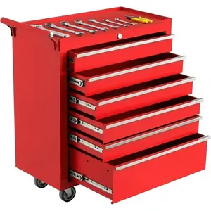 Garvee 24" Tool Chest, 6 Drawer Rolling Tool Storage Cabinet Cart, Portable Toolbox Organizer with Locking System, Drawer Liners, Portable Tool Box with Wheels Secure Storage Cabinet for Workshop and Garage