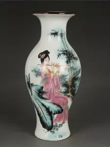 Jingdezhen Powder Enamel Fish Tail Vase Antique Porcelain Figurine Home Decor Accent