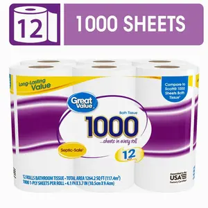 Great Value 1000 Sheets per Roll Toilet Paper, 12 Rolls