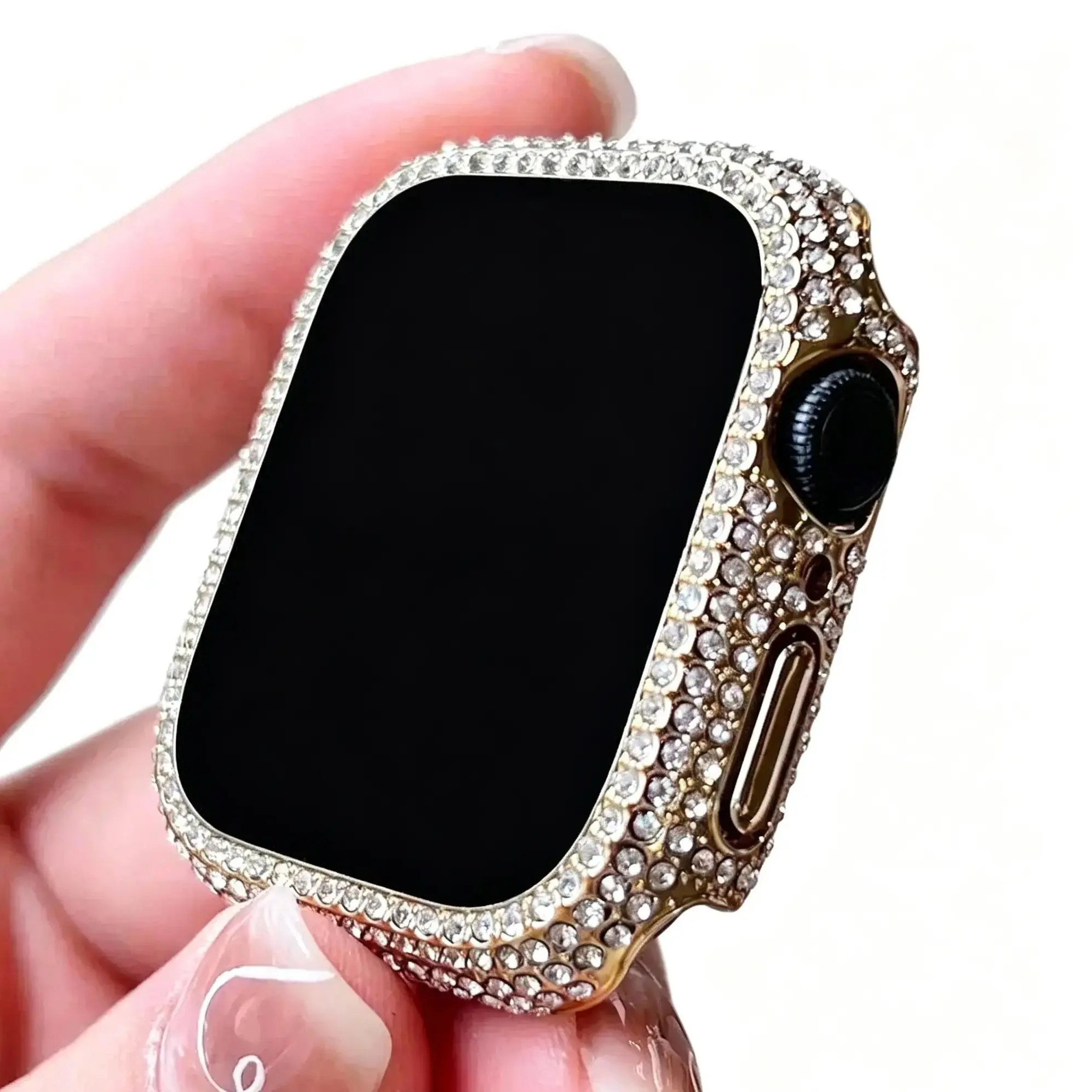 Trendy Bling Smartwatch Accessories, Rhinestone Crystal 2-In-1 Apple Watch Case With Tempered Glass Screen Protector, Shockproof Full Cover Fits Series2‑10 SE, Luxury Decorative Wrist Bumper for Daily & Party Wear (Watch Not Included)