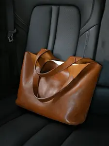 Vintage Worn Out Tote Bag, Soft Leather Large Capacity Handbag, Caramel Color Commuter Bag, Student Laptop Bag, Gift for Friends