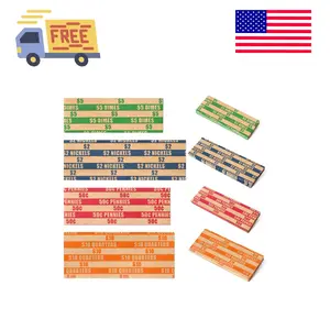 100 pcs Assorted Packed Flat Stripped Coin Wrappers, Coin Rolls Wrapper for Quarters, Dimes, Nickels, Pennies