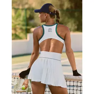 GLOWMODE Soft Swing Built-In Shorts Side Pockets Contrasting Trim Crewneck Ultra-Low Rise Pleated Racerback Tennis Dress Golf Pickleball Daily Casual Wear