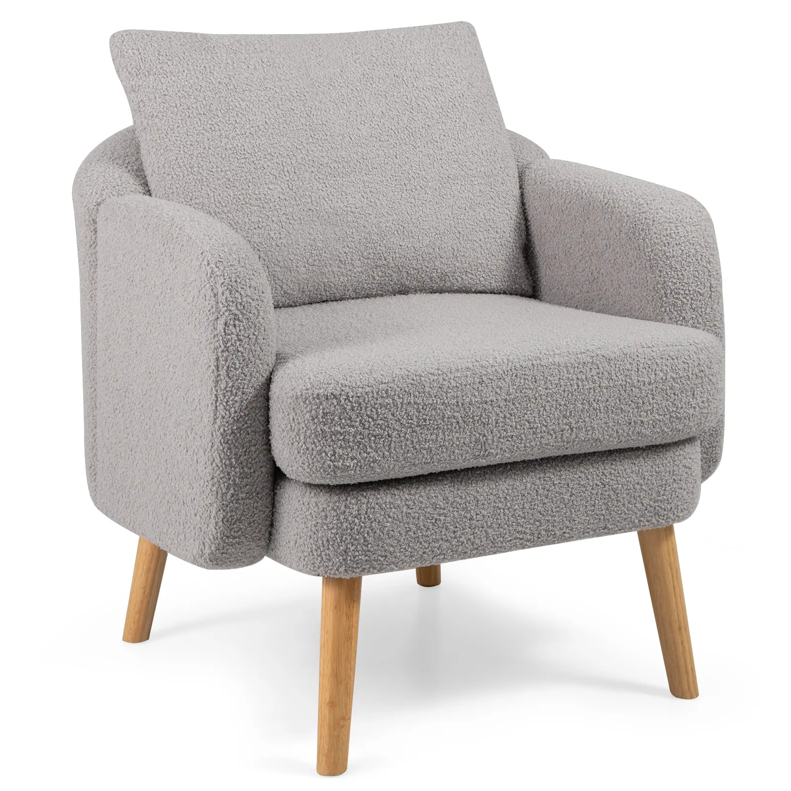 COSTWAY - Sherpa Accent Chair Modern Living Room Chair with Seat Cushion-Grey