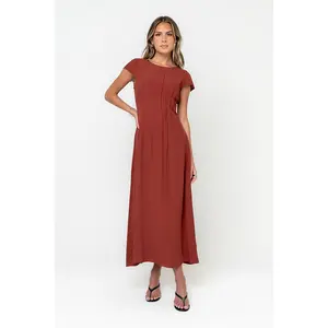 Carolina Pleated Maxi Dress in Brick