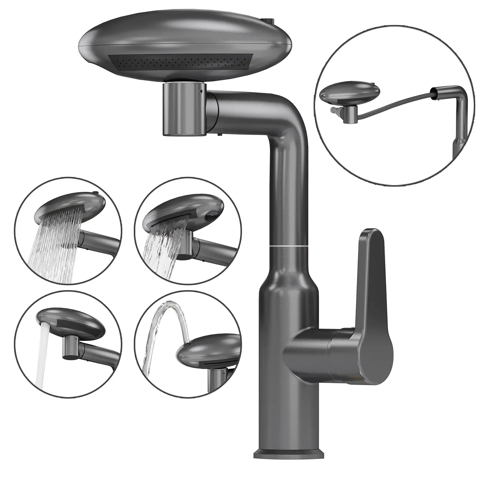 Modern 4-in Centerset Matte Black Waterfall Stainless Steel Bathroom Faucet - 2-Handle Tap with Popup Drain, 24-in Supply Lines, 360° Rotating Spout, Adjustable Flow Control & Modes for 4-in Vanity, Countertop Water Spout Sink Taps, Waterfall Faucet