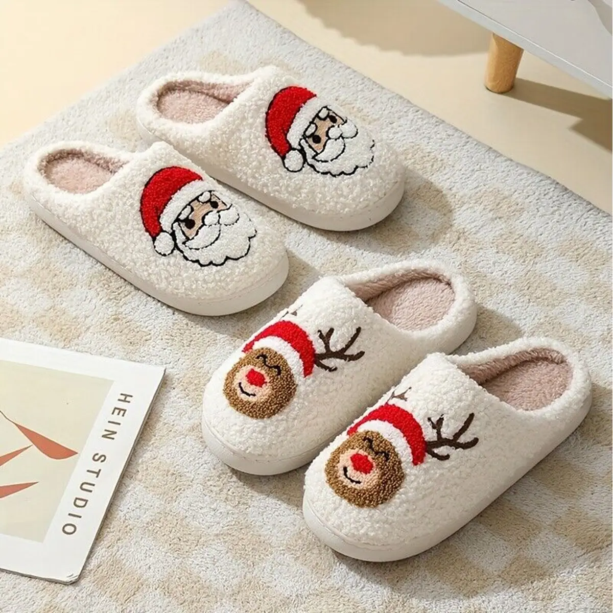 Women's Christmas House Slippers Warm Slip-on Cotton Slippers, Memory Foam Fluffy Slippers, Cozy House Slippers, Indoor Outdoor Home Shoes