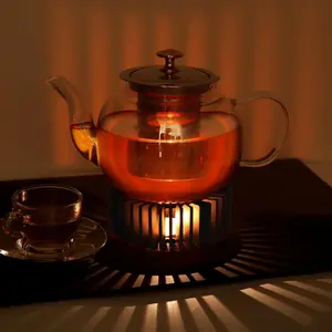Small Black Aluminum Alloy & Wood Teapot Warmer for Heating Tea Coffee Milk & Food