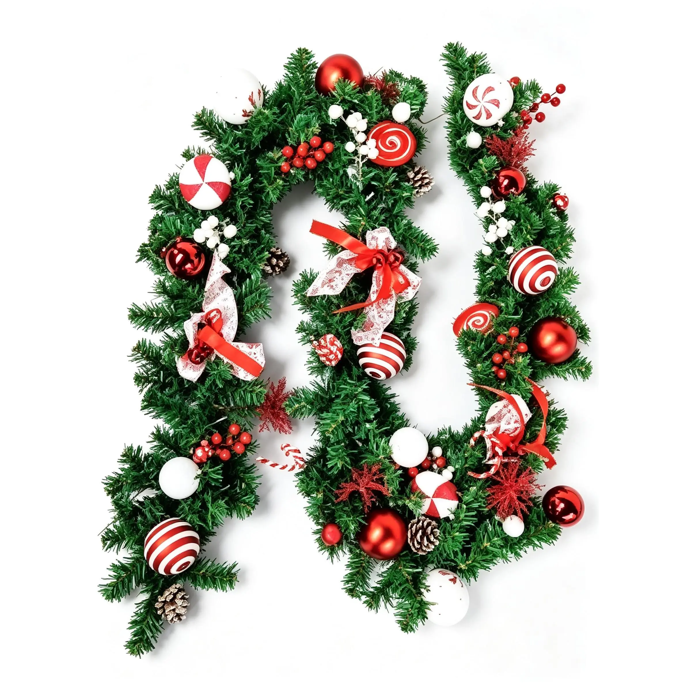 Garvee 6FT Red Candy Christmas Wreath, PVC Moon Garland Decor | Festive Red Candy Style, Reusable Seasonal Decor, Indoor Outdoor Hanging Display