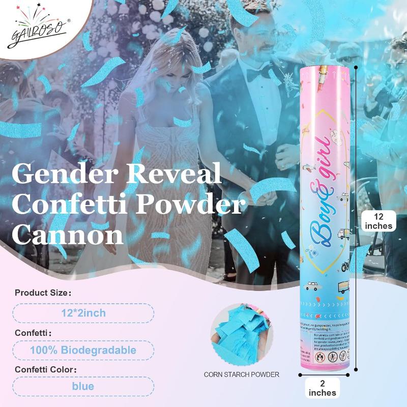 Gender Reveal Confetti Cannon,4 Pink Safty Corn Powder Smoke Party Poppers Shoots 20-25ft,12 inch Upgrade Firmware Baby Shower Gender Reveal Party Supplies
