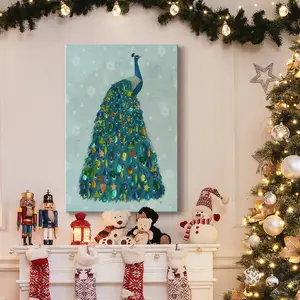 Christmas Peacock Christmas Tree- Gallery Wrapped Canvas