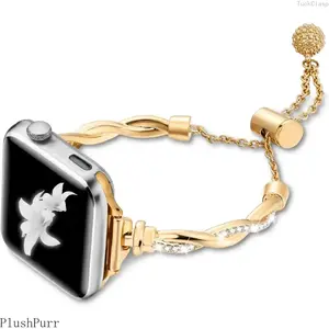 OEM Fashion Metal Drawstring Push-Button Twist Apple Watch Band for Women, Adjustable Replacement Strap Compatible with Series 10/9/8/7/6/5/4/3/2/1/SE/Ultra (38–49mm), Stylish Elegant Accessory for Everyday & Spring Wear