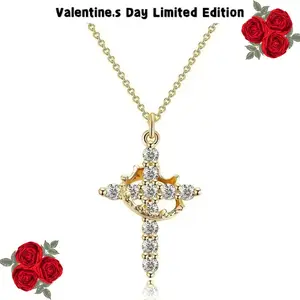 Simple Crown & Cross Pendant Choker Easter Necklace for Women & Men & Girls Pretty Crown Cross Necklace For Daily Party Clothing Decor Trendy All-match & Exquisite Jewelry gift Outdoorfun For gifts for girlfriend, Cross Pendant Necklace tiktokshopspringgl