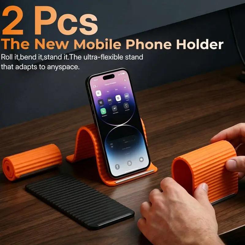 Flexible Silicone Aluminum Phone holder stand, Bendable Rollable Foldable Design, Universal Adjustable Anti-Slip Desktop Mount for Phone Tablet Laptop, Portable Ergonomic Holder for Home Office Travel-YY