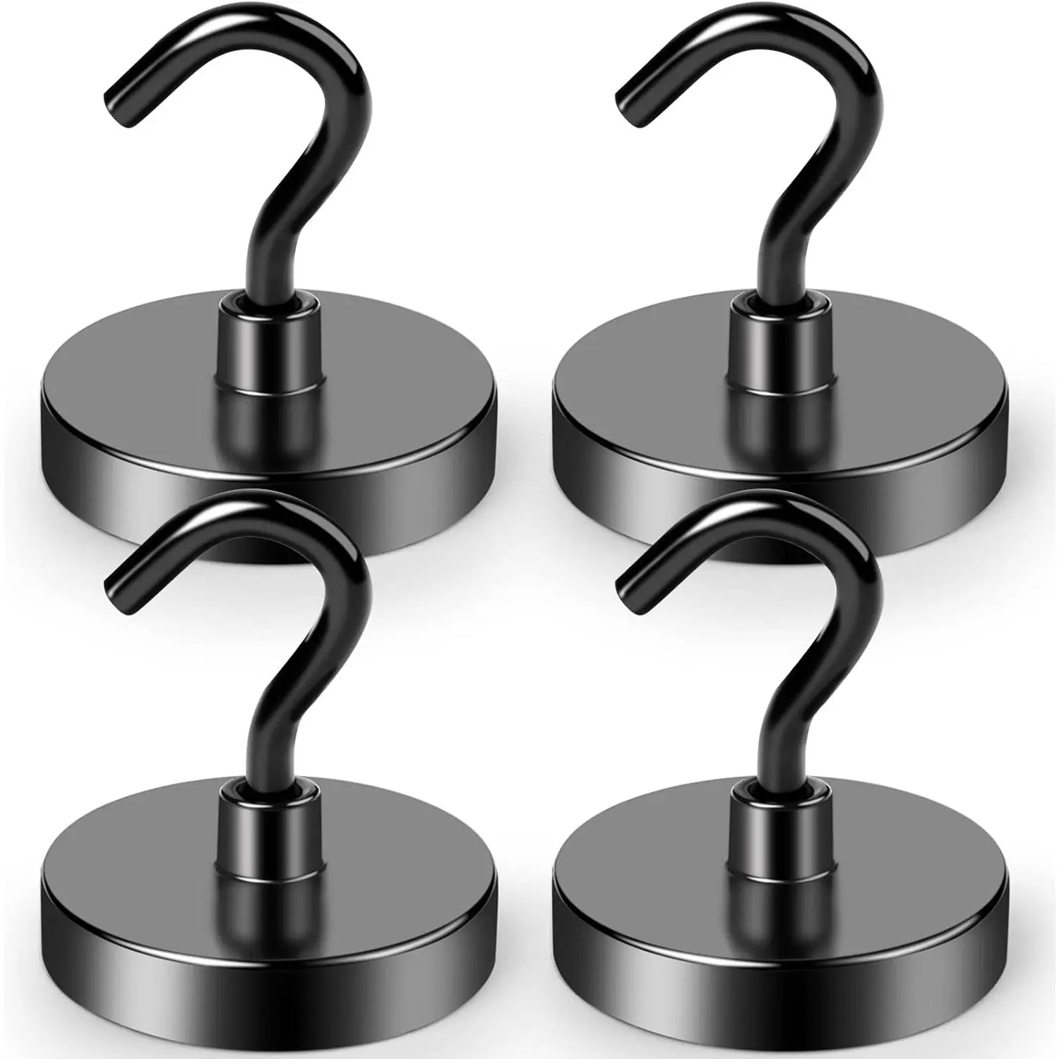 Black Magnetic Hooks Heavy Duty, 110lbs Strong Neodymium Magnet Hooks with Epoxy Coating for Cruise Cabins, Magnets with Hooks for Locker, Classroom, Kitchen,Office,Metal Door etc-4 Pack