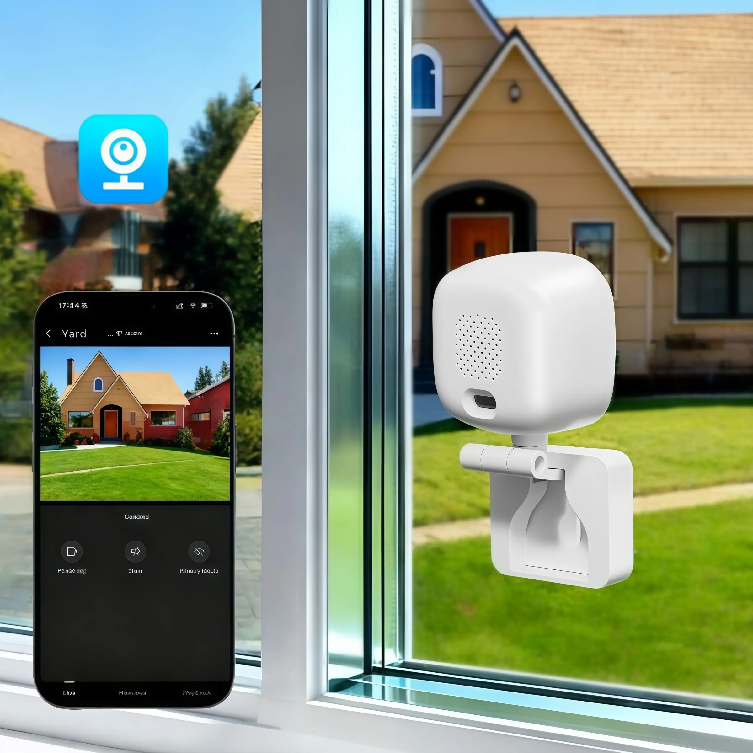Smart Window/Wall Security Camera, Home Security Cameras, Surveillance Security Camera, 1080P HD Video, IR Human Detection, Infrared Night Vision & Two-Way Talk, 2.4G WiFi Mobile Control, 24/7 Recording, Easy Peel-Stick Installation, Indoor/Outdoor Use