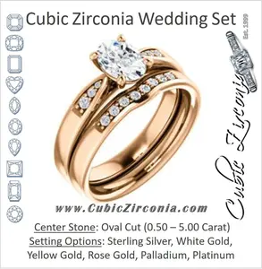 CZ Wedding Set, featuring The Ximena engagement ring (Customizable Cathedral-Set Oval Cut 7-stone Design)
