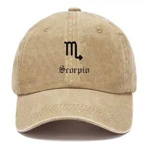 Aquarius Zodiac Embroidery Washed Cotton Baseball Cap for Women Trendy Stylish Sun-Shading Trucker Hat with Natural Texture