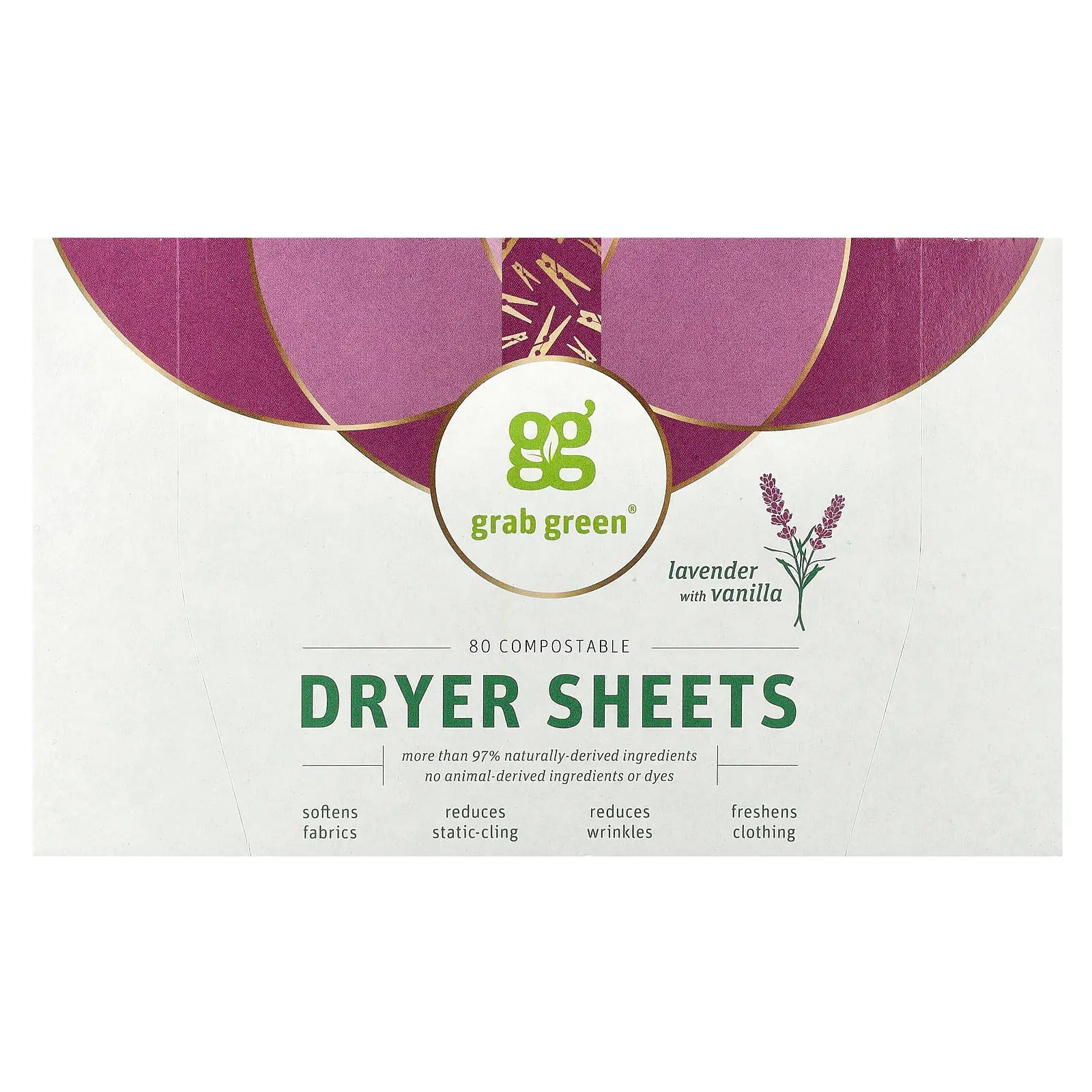 Grab Green Dryer Sheets, Lavender with Vanilla, 80 Compostable Sheets