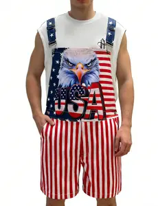 WIRDATRD 250th Anniversary Shorts 4th of July American Flag Overalls for Men USA Stretchy Denim Romper Memorial Day Coveralls Patriotic Gifts for Couples Memorial Day Workwear Summer Independence Day Jumpsuits Fashion Menswear Daily Outdoor Outfits