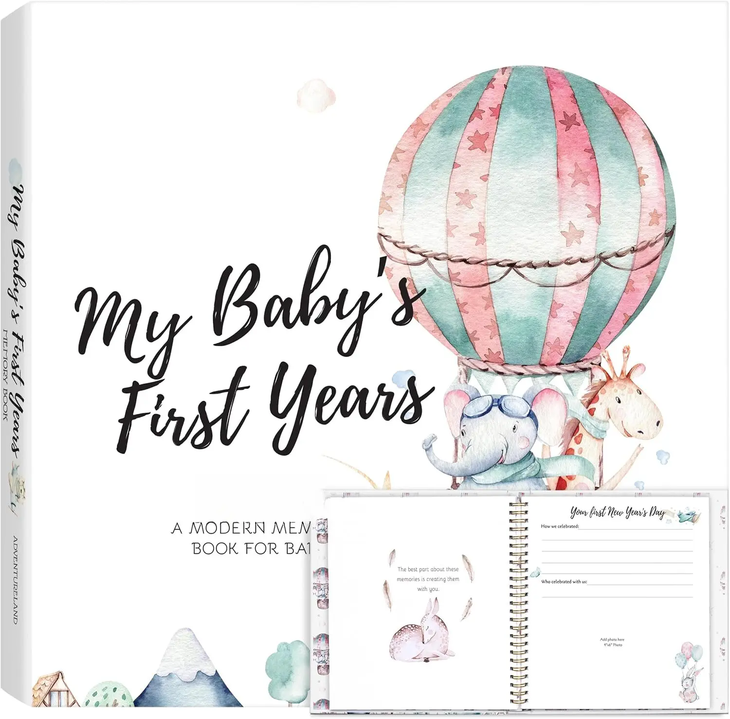 First 5   Memory Book Girl, Boy - 90 Pages Hardcover First Year Milestone Keepsake Book,  Scrapbook for  Parents, Minimalist Photo Album Journal,  for  Shower(AdventureLand)