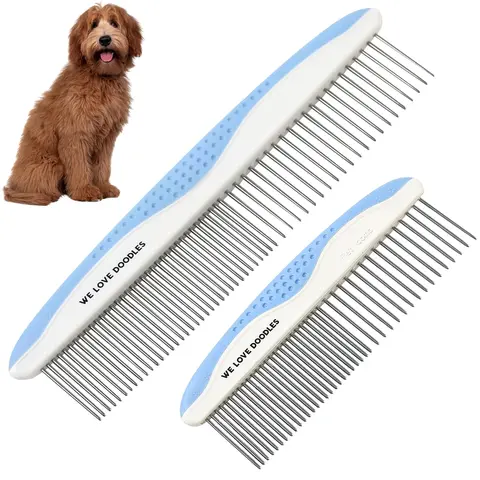 We Love Doves Dog Grooming Comb - Removes Tangles & For Dematting, Metal Comb for Poodles & Goldendoodles, Great for Matted Hair