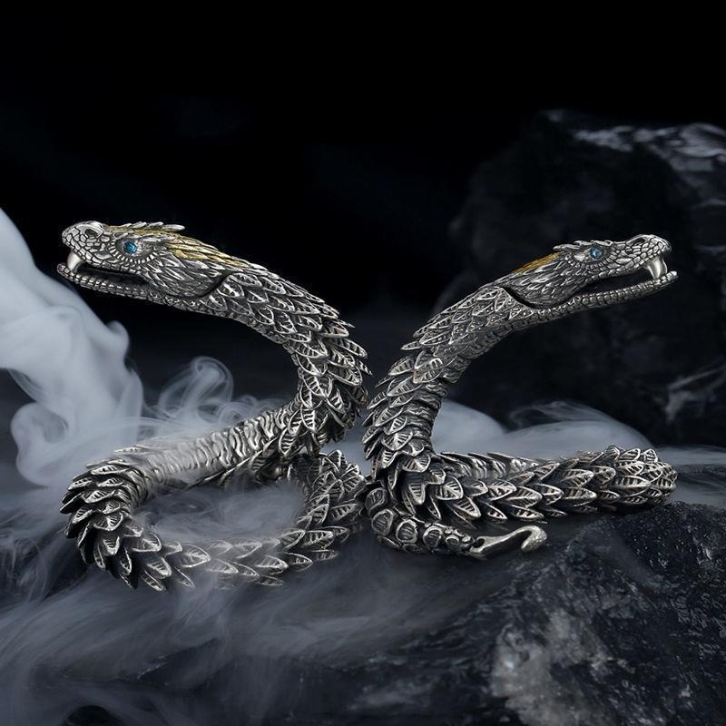 Black Snake Silver-plated Bracelet Men's Retro Style