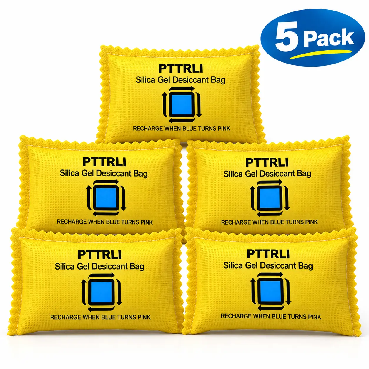 Reusable Silica Gel Desiccant Bags, 100g Moisture Absorber Bags with Color Indicator, Rechargeable Desiccant Packs for Closets, Storage Bins, Shoes, Luggage & Home Yellow