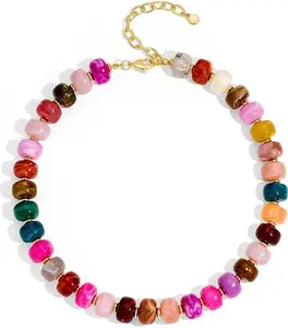 Colorful Chunky Necklaces for Women Trendy Multicolor Large Square Resin Beads Necklace Boho Chunky Statement Choker Necklaces Y2K Summer Jewelry