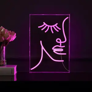 JONATHAN Y Half-Face Contemporary Glam Acrylic Box USB Operated LED Neon Light; for dorm, living room, dining room, college