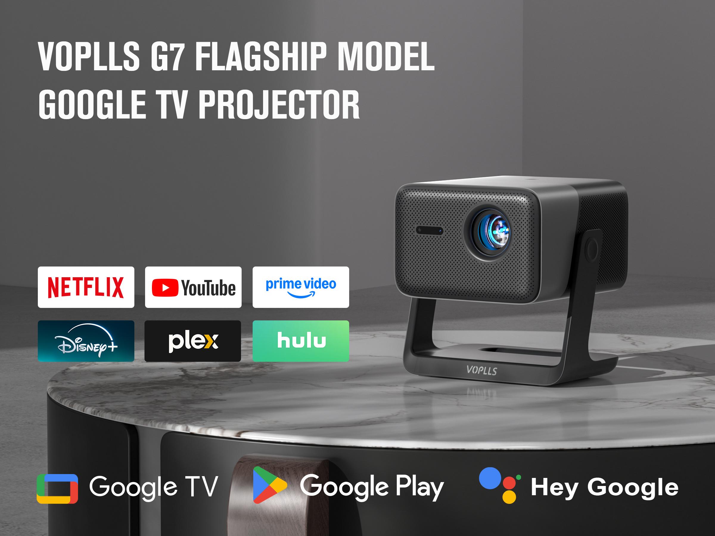 【1400 ANSI Google TV Smart Projector 】Supports 4K with WiFi and Bluetooth, VOPLLS Outdoor Projector with Dolby Audio & Auto Focus, Portable Movie Projector for Bedroom & Home