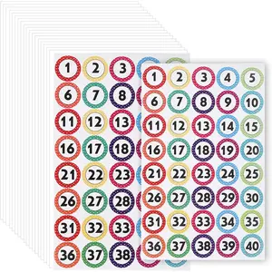 1000 count Number Stickers 1-40,25 Sheets Round Dot Consecutive Number Self-Adhesive Stickers Erasable for Office,School,Storage,Organizing