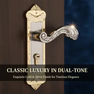 European Vintage Door Lock Set, Quiet Bearing Room Handle with Lock and Key, and Silver Color, Bedroom Office Use Door Hardware
