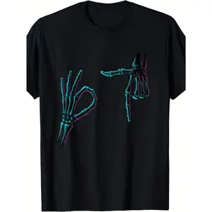 Humorous Skeleton Hand Meme T-Shirt Featuring Six Seven Gesture Neon Print Casual Wear for All Ages