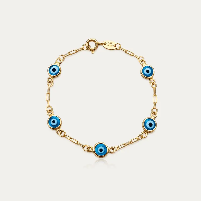 18K Gold Filled Evil Eye Bracelet, Paperclip Chain, Protection Jewelry